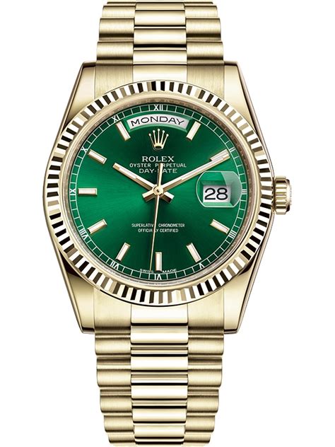 green face gold band rolex.